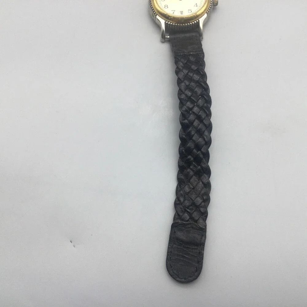 Vtg Fossil Women Watch 27mm Two Tone Braided Black Leather Date New Battery